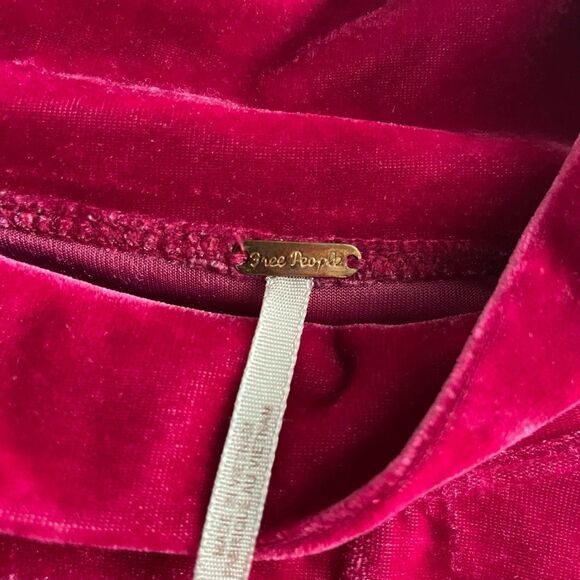 Free People Hot Pink Velvet Puff Sleeve Mock Neck Tee Women Small Luxe Romantic - Picture 3 of 9